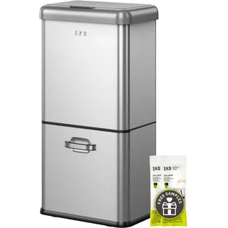 EKO Vintage 50L Mülleimer Sensor, Mülleimer 2 Fächer 32L + 18L, Mattes Edelstahl Küchenabfalleimer, Berührungslos Automatischer Recycler Mülleime mit Deckel für Zuhause oder Büro, Soft Closing
