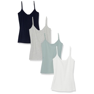 Amazon Essentials Damen Strick-Lagen-Camisole mit V-Ausschnitt in schmaler Passform (erhältlich in Übergrößen), 4er-Pack, Grau Meliert/Marineblau/Salbeigrün/Weiß, XL