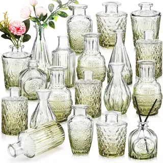 20-teiliges Glasvasen-Set im Vintage-Stil, kleine Vasen für Blumen in Großpackung, niedliche Glasvasen für Tafelaufsätze, rustikale dekorative Glasvase für Hochzeit, Tisch, Zuhause,