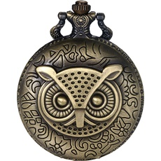 JewelryWe Taschenuhr Retro Eule Quarz Analog Uhr mit Kette Halskette Bronze Geschenk für Herren Damen