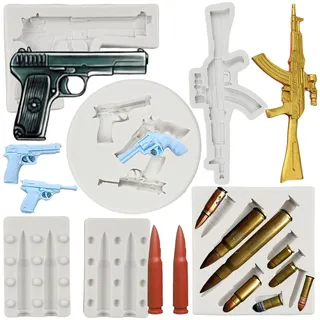 MYRACS Pistolen Silikonformen Pistolen Maschinengewehr Fondantform Kugel Silikonformen Zum Dekorieren Von Kuchen Cupcake Toppern Schokolade Süßigkeiten Polymer Ton Blütenpaste 5er Se