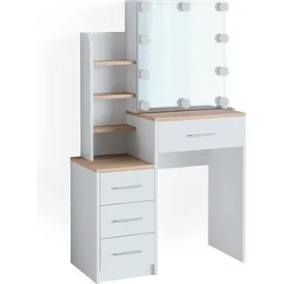 Vicco Vicco, Schminktisch, Conrada Weiß/Sonoma/Sonoma 36 cm) mit LED Beleuchtung
