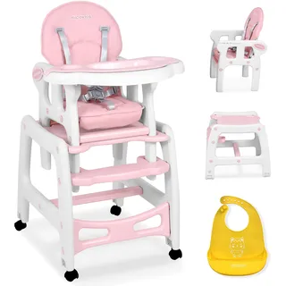 Ricokids Sinco Kinderhochstuhl - Babyhochstuhl Mitwachsender - Multifunktions Hochstuhl 5in1 - Tisch + Babystuhl Regulierbar - Schaukelfunktion - 3-fache Neigungsverstellung der Rückenlehne - (Rosa)