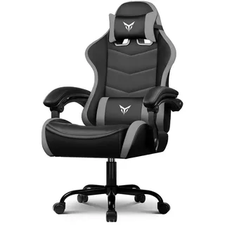 GTPLAYER Gaming Stuhl Bürostuhl Ergonomischer, Gaming Chair mit verstellbare Kopfstütze und Lendenwirbelstütze, Gaming Sessel, Grau - Grau