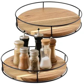 FAAING 2 Stück 25cm Holz Lazy Susan Drehteller, 360° drehbar Drehteller Rund Küche Holz Gewürzregal Organizer Drehteller für Schrank, Speisekammer, Küche