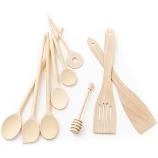 tuuli Küchenhelfer Set Holz Buche Küchen Zubehör (6x Kochlöffel, 2x Pfannenwender, Honiglöffel)