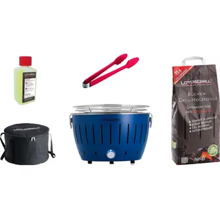 LotusGrill S Small Kompakt Starter-Set Tiefblau der raucharme Holzkohlegrill - Blau