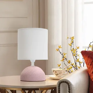 Aigostar Tischlampe aus Keramik, Nachttischlampe mit halbovaler Basis, Stoffschirm, E14-Fassung, Kabelschalter, für Schlafzimmer, Wohnzimmer, Flur - H24cm (Rosa)