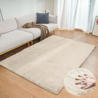 ORINOVA Teppich Beige Flauschig 120x180 cm Wohnzimmer Schlafzimmer Kinderzimmer Fellteppich Bettvorleger Kunstfell Teppiche Gegend Weich Waschbar Rechteckig