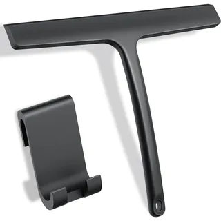 Euqvunn Duschabzieher mit Robustem Haken, Streifenfreier Silikon Fensterabzieher, Schwarzer Duschwand Abzieher für Bad, Küche, Spiegel und Autoscheiben, 24 cm