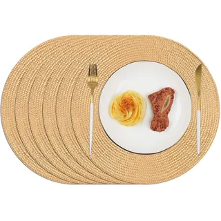 Homcomodar Tischsets Rund 6PCS Platzsets Abwaschbar 34cm Platzdeckchen Hitzebeständigem Tisch Tischsets Essensmatte für Küche Abendessen(Braun)