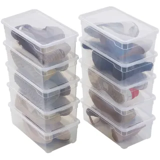 Sundis Clear Box, 10er-set Aufbewahrungsboxen mit deckel, 5L, transparentem Kunststoff, stapelbar, ideal für Damenschuhe, Durchsichtig