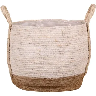Korb mit Henkeln aus Stroh und Seegras Ø 32 cm x 28 cm Weiß