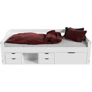 Juskys Kinder-Funktionsbett Nalu mit Matratze weiß 90x200 cm , Weiß , Holz , 90x200 cm , Babymöbel & Kindermöbel, Kinderzimmer & Jugendzimmer, Kinderbetten