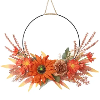 ZYUQFAN Künstliche Herbst Kranz für Haustür, Türkranz Herbst Outdoor | Kränze für Haustür, Saisonaler Herbstkranz Haustür für das Thanksgiving Erntefest (Orange-1)
