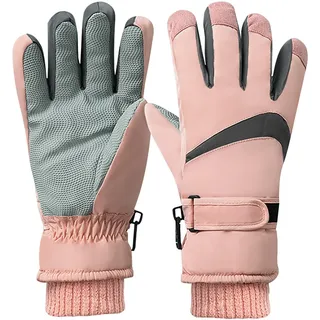 Feelorna Damen Winter Ski Handschuhe, Winddicht Thermische Touchscreen Handschuhe wasserdichte Surface&Fleece gefütterte Winter Warme Skihandschuhe für Skifahren Radfahren Outdoor Sport (Rosa)