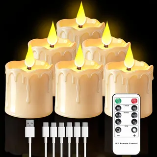 Broyal 6 Stück LED Teelichter Wiederaufladbar,Wasserdicht LED Teelichter mit Timer Fernbedienung,Elektrische LED Kerzen für Hochzeiten Partys Halloween Weihnachten Heimdekoration