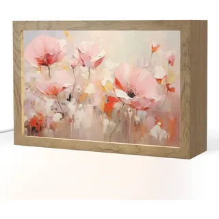 OnlyWow Tischleuchte Blumen - Aquarell - Rosa - Abstrakt - Kunst 30x20 cm , Anthrazit , Holzwerkstoff , Rechteckig , LED integrated , 30x20x8 cm , Lampen & Leuchten, Innenbeleuchtung, Tischlampen