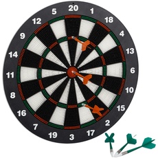 Relaxdays Dartscheibe 42 cm, Softdart Safety Darts, 6 Pfeile, kindgerecht, Standfuß Sicherheits-Dartboard, schwarz-weiß