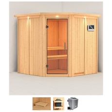 Bild Sauna »Jarla«, (Set), 9-kW-Bio-Ofen mit externer Steuerung, beige