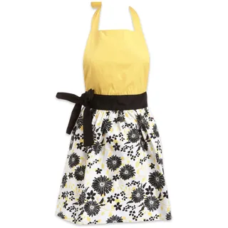 DII Damen Küchenschürze aus Baumwolle mit Rock zum Kochen, Backen und Basteln, verstellbar mit großzügigen Taillenbändern, Schwarz Gänseblümchen, Einheitsgröße