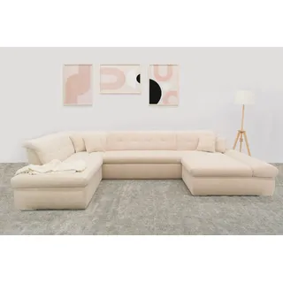 DOMO collection Wohnlandschaft U-Form Polyester 3-Sitzer Beige