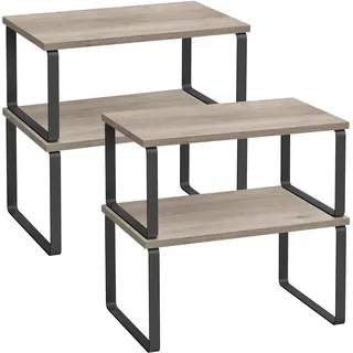 SONGMICS Gewürzregal, 4er Set, erweiterbar, stapelbar, mit Metallrahmen | Küchenregal, Küchen-Organizer, Gewürzhalter, 19,5 x 29,7 x 15,8 cm, Heather Greige-Schwarz, BYSTRO Kollektion KCS021X02