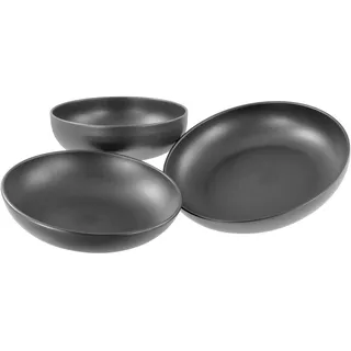 CreaTable, 24062, Serie Uno Black, 3-teiliges Geschirrset für 3 Personen, Servierschalen Set aus Steinzeug, spülmaschinen- und mikrowellengeeignet, Made in Portugal