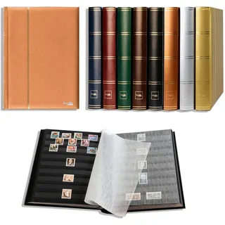 Prophila Collection Metallic Edition 60 Schwarze Seiten Briefmarkenalbum Einsteckbuch wattierter bronzener Einband