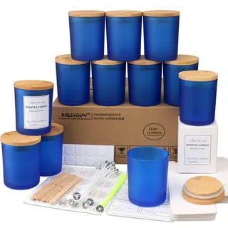 MILIVIXAY Mattierte blaue Kerzengläser aus Glas mit Deckeln und Kerzenherstellungs-Sets, leere Kerzengläser im Großpack zum Kerzenmachen, Gewürz- und Pulverdosen, 12er-Pack, 295 ml