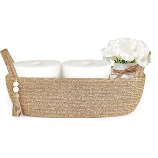 Mkono Kleiner Aufbewahrungskorb für Toilettenbehälter und Badezimmerdekoration, gewebtes Seil Toilettenpapiertablett, 33 x 15,2 cm, Jute, 1 Stück