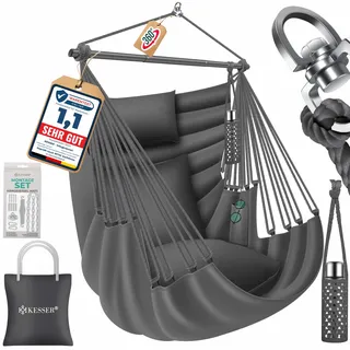 KESSER® Hängesessel Haiti 150kg Traglast, Hängestuhl 360° Drehung, Hängeschaukel Indoor-Outdoor UV-beständig & Wasserfest, Pflegeleicht, Inkl. 2 Kissen, Tragetasche, Flaschenhalter & Montage-Set