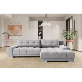 kaiser möbel Ecksofa mit schlaffunktion und bettkasten, Eckcouch WAVE stoff SORO Rechts Hellgrau - Hellgrau