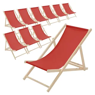ECD Germany 10x Liegestuhl klappbar aus Holz, Rot, bis 120kg, 3 Liegepositionen, Sonnenliege Gartenliege Relaxliege Strandliege Liege Strandliegestuhl - Rot