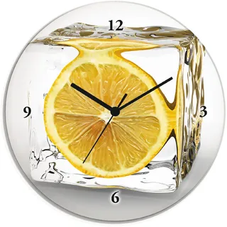 ARTland Zitrone im Eiswürfel gelb, T:1,8cm, Wanduhren, Wanduhr, wahlweise mit Quarz- oder Funkuhrwerk, lautlos ohne Tickgeräusche