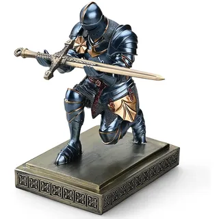 amoysanli Mittelalterlicher Stiftehalter, gepanzerter Krieger, Ritter, Schreibtisch-Organizer und Zubehör, Harz, Stifthalter, Briefbeschwerer als Geschenk mit coolem Brieföffner für den Schreibtisch