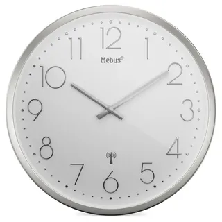 MEBUS 19776 25,0 cm Funkwanduhr silber/weiß