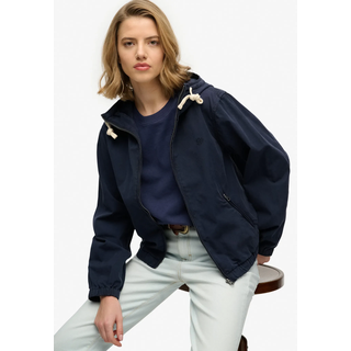 Parka SUPERDRY "HOODED WASHED TWILL JKT", Damen, Gr. XXL, richest navy, Web, Obermaterial: 100% Baumwolle, unifarben, relaxed fit normal, Jacken Parka, aus Baumwolle, Relaxed Fit, mit Reißverschluss