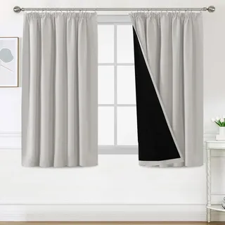 BellaHills 100% Vorhang Blickdicht mit Kräuselband 2er Set H145 x B140 cm Thermovorhang Kälteschutz Kurze Gardinen Verdunkelung Doppellagige Verdunklugsvorhänge, Pumice Stone