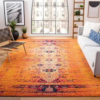 SAFAVIEH Boho Teppich für Wohnzimmer, Esszimmer, Schlafzimmer - Monaco Collection, Kurzer Flor, Orange und Multi, 244 X 335 cm