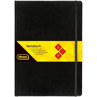 IDENA Notizbuch A4, 192 Seiten, 80 g/m2, kariert, schwarz (DIN A4 | 1 Stück, kariert)