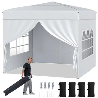Fantask Faltpavillon 3 x 3 m inkl. 4 Seitenteile Weiß/Grau/Schwarz