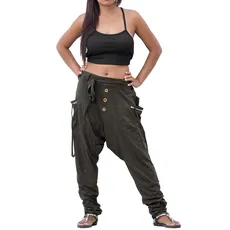 Thaluta Damen Harem Lose Yoga Reise Lounge Hose mit Taschen Casual Boho - Grün - Einheitsgröße