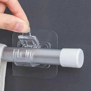 GIUSOBG Transparente Gardinenstangenhalterungen 12 Stück Gardinenstange ohne Bohren 6 * 6cm Selbstklebende Gardinenstangen, Befestigung Stangen Halter für Küche Badezimmer