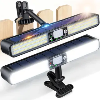Jeebel 2 Stück Solarlampen für Außen mit Bewegungsmelder 28cm Clip-On Solarleuchte mit 160LEDs/5 Modi/IP65/Rot-Blau Warnlicht, Superhell 1200LM Außenstrahler für Camping Garten Garage Zaun Beleuchtung