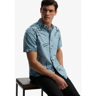 Kurzarmhemd SUPERDRY "VINTAGE LOOM S/S SHIRT", Herren, Gr. M, N-Gr, blau (mid wash blau hawaiian), Web, Obermaterial: 100% Baumwolle, gemustert, relaxed fit normal, Rundhals, Hemden Kurzarmhemd, mit sommerlich coolem Hawaii-Blumen-Print