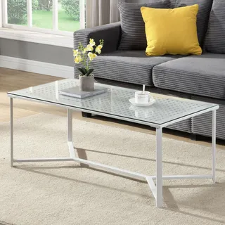 FineBuy Couchtisch Glas Metall Weiß 100 cm Rechteckiger Wohnzimmertisch mit Glasplatte & Metallgestell Sofatisch im Industrial Design für Wohnzimmer - Weiß