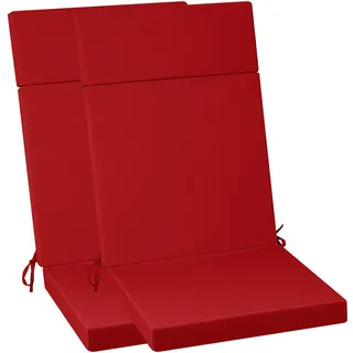 PRIMEPATIO Hochlehner Auflage 120x50x6 cm mit Abnehmbarem Bezug – Gartenstuhlauflage Wasserabweisend, 6 cm Polsterung & Befestigungsbänder – Outdoor Sitzkissen für Hochlehner, 2er Set Rot