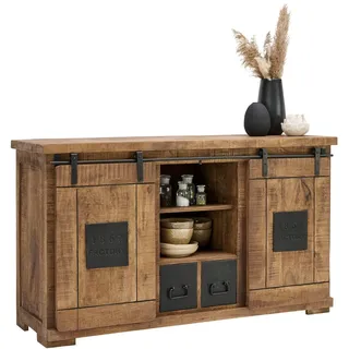 Landscape Sideboard , Naturfarben, Schwarz , Metall , Mangoholz , massiv , 3 Fächer , 2 Schublade(n) Schubladen , 145x85x45 cm , Typenauswahl, Beimöbel erhältlich , Wohnzimmer, Wohnwände, Wohnwand-Serien