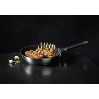 RÖSLE High Protein Meal Prep Bundle, Silence Pro Bratpfanne 28 cm und Kochtopf 16 cm, Gourmetzange 23 cm mit Silikonrand, FLEXX 2GO Dose 1L eckig inklusive Vakuumdeckel mit Clips
